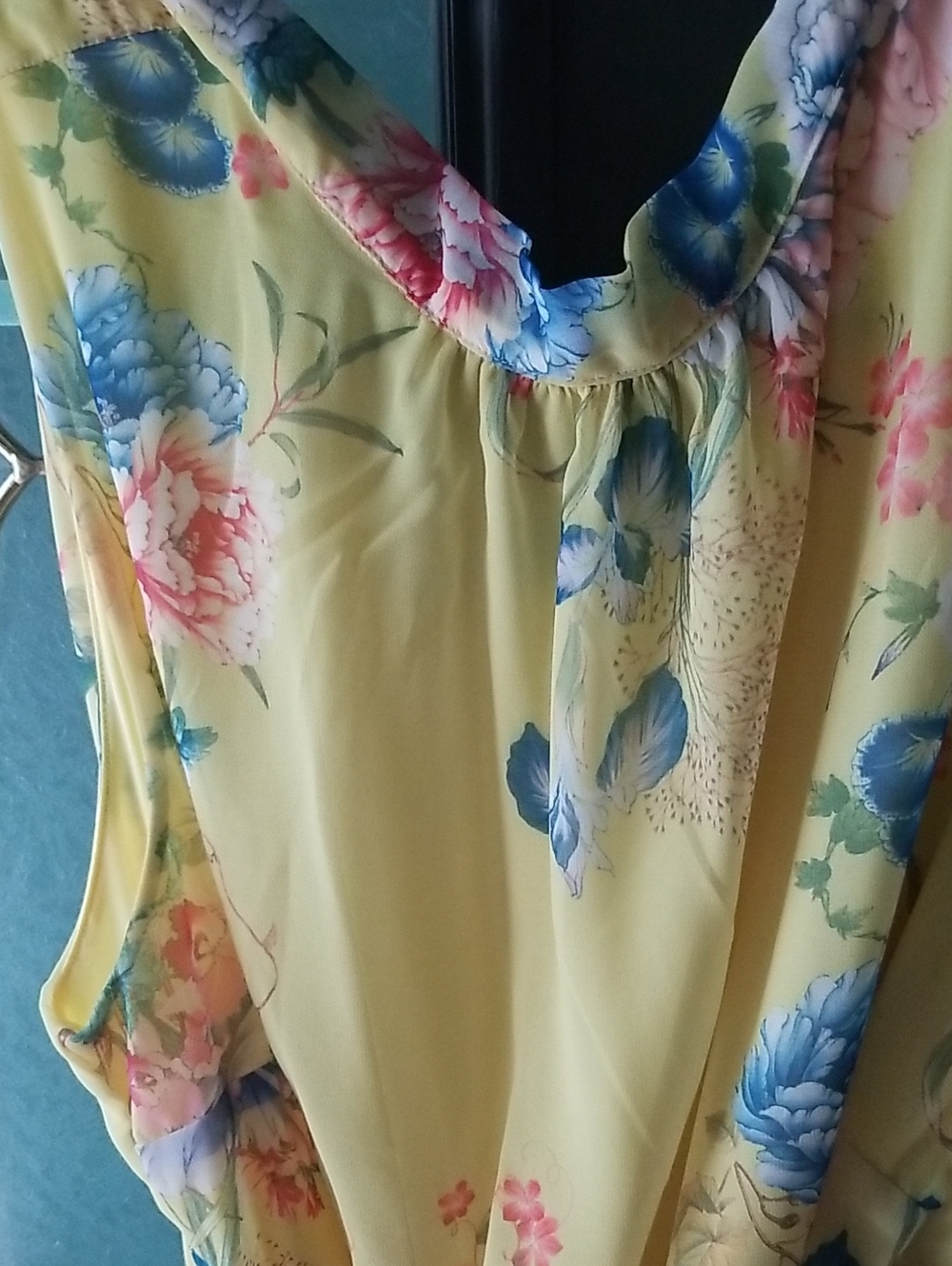 New York & Company Yellow Floral Dress with Tie Waist - Picture 2 of 9